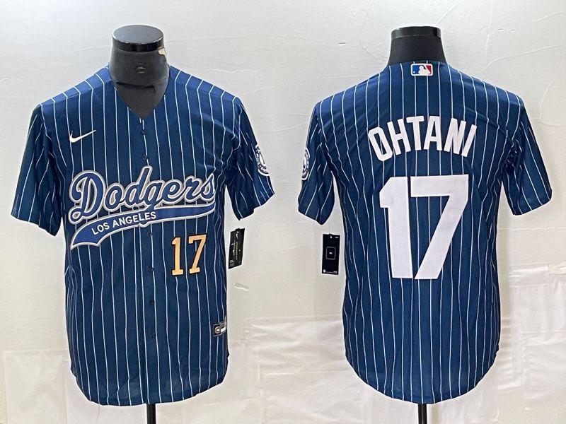 Men Los Angeles Dodgers #17 Ohtani Blue stripe Nike Game MLB Jersey style 2->youth nfl jersey->Youth Jersey